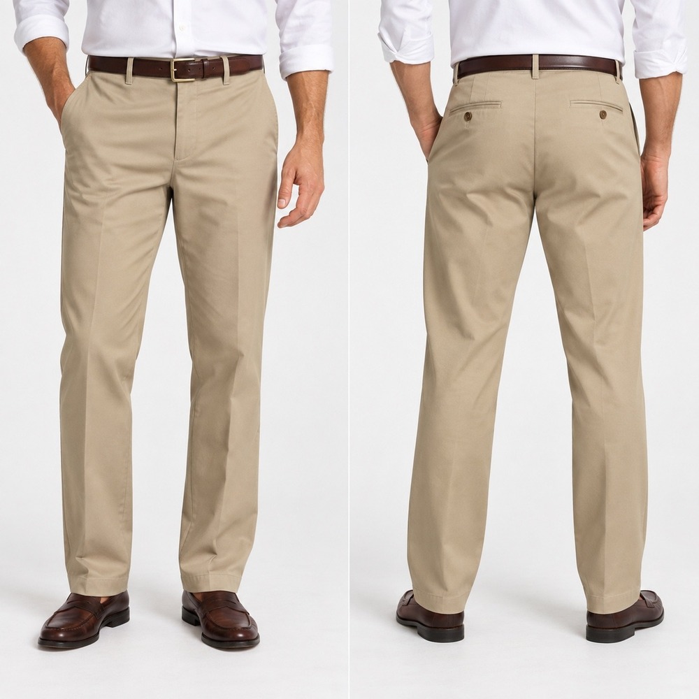 Lands End Chino Pants Mens 35x34 NEW Khaki No Iron Cotton Twill Classic Fit